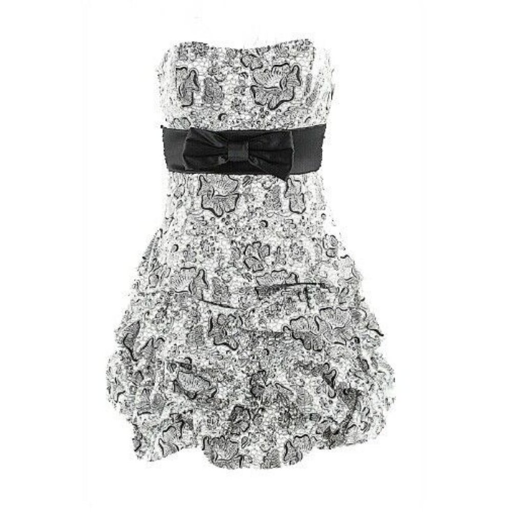 Ruby Rox $69 Sz 7 Black White Poly Cotton Blend Sweetheart Bubble Dress